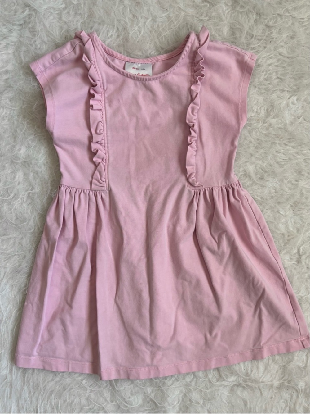 Hanna Andersson Girl’s Minimalist Light Pink Ruffle Front Knit Dress